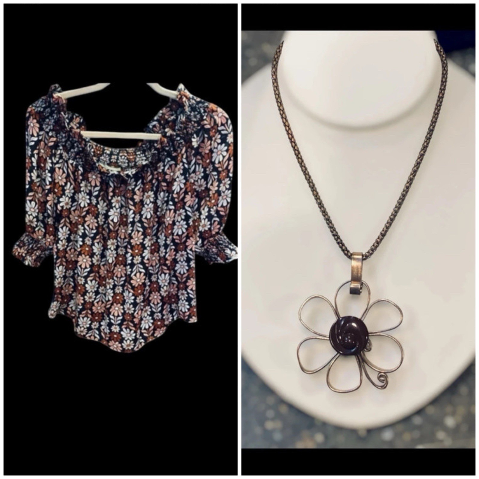 Women’s Necklace Women’s Blouse flower-shaped pendant Daisy Blouse SZ M