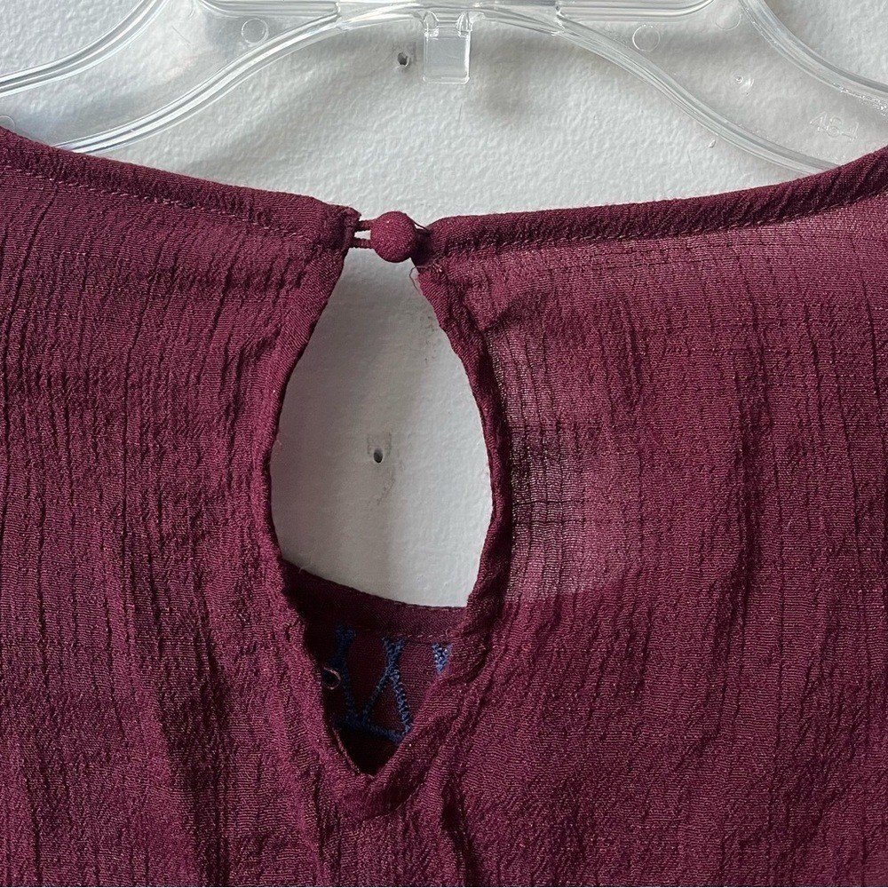 Sweet Wanderer Embroidered Bell Sleeve Blouse Womens Small Wine Red Blue Floral