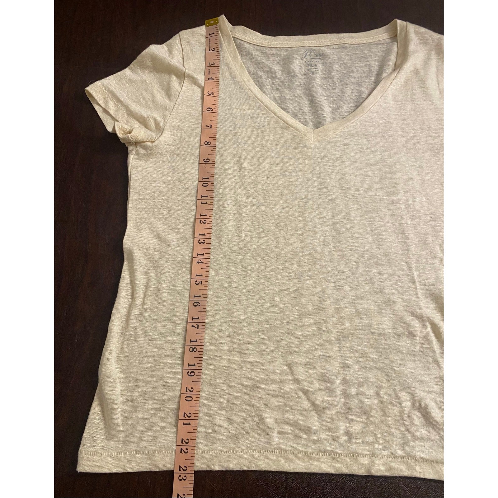 J.Crew Linen V-Neck T-Shirt Small Pale Yellow Semi Sheer Relaxed Quiet Luxury