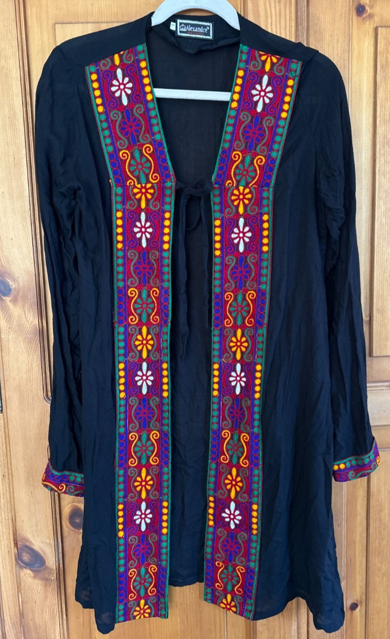 Boho/Ethnic-Style Black Light Tunic Embroidered Multicolor Womens Turkey