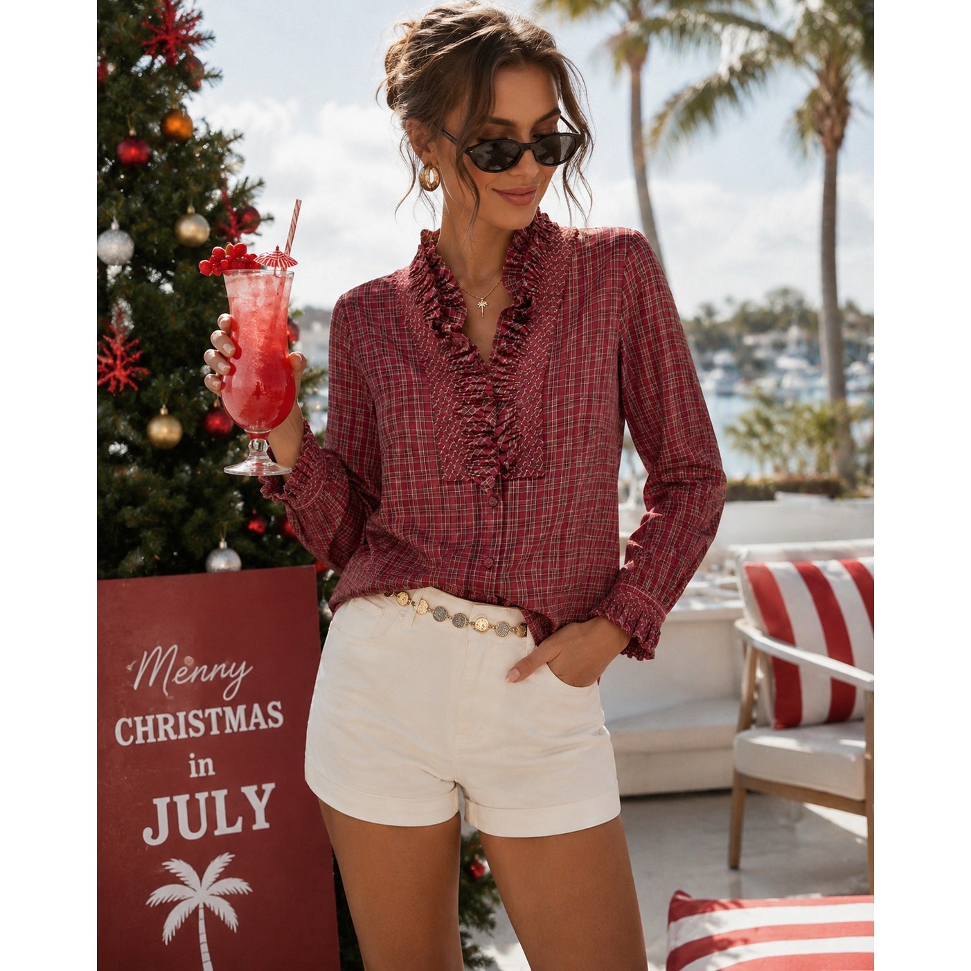 FLORA BEA Indie Plaid Ruffle Blouse NWT SMALL