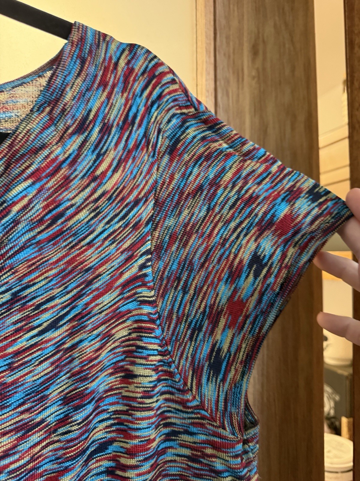 Jones New York Abstract Multicolor Cowl Neck Cap Sleeve Stretch Knit Top 2X