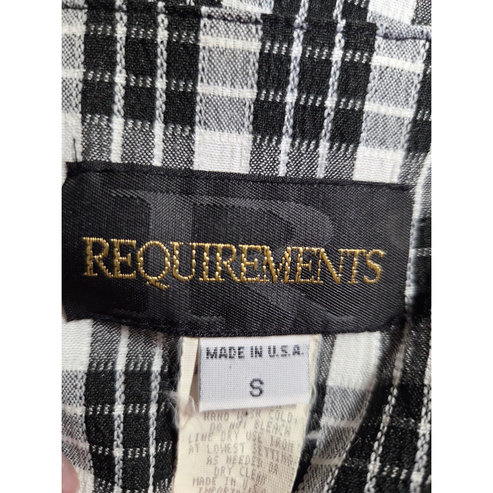 Requirements Womens Plaid Seersucker Button Down Tunic Blouse Black White Small
