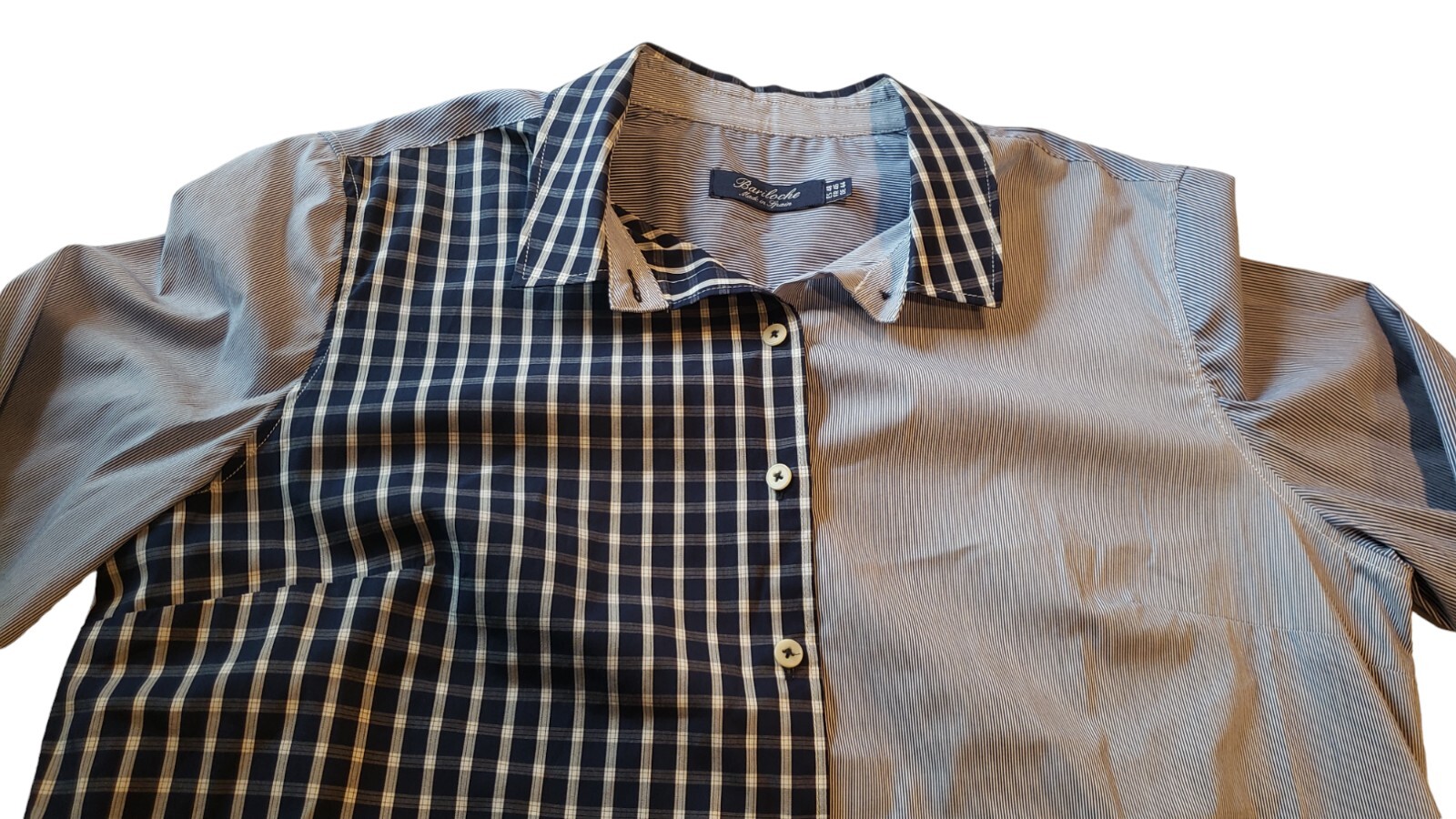 BARILOCHE Button Front Shirt Women’s Jasper Two Tone striped-checkered Size M