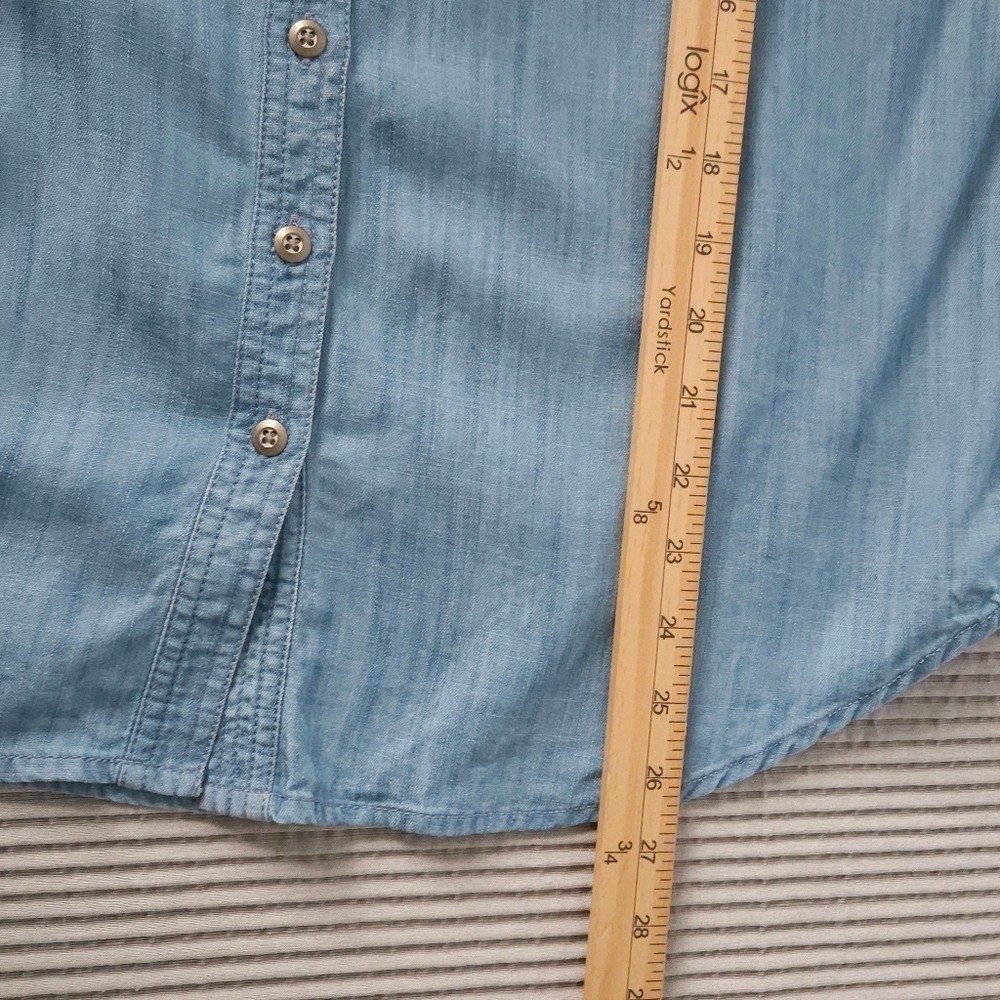 Talbots Petite MP Ruffle Front Chambray Shirt 100% Lyocell Tencel Coastal Grandm