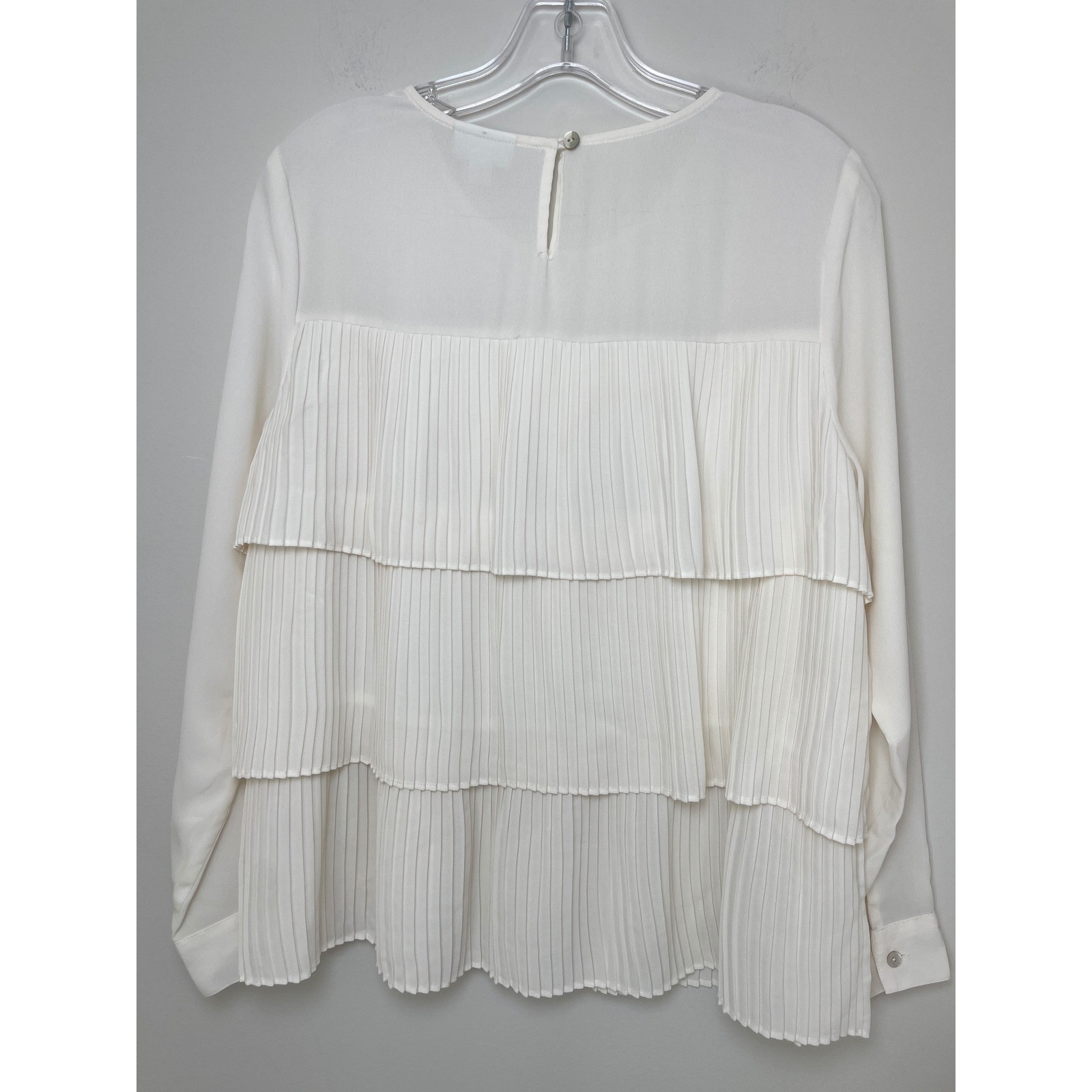 J. Jill Ivory Tiered Pleated Blouse Long Sleeve S Small Romantic Office Preppy