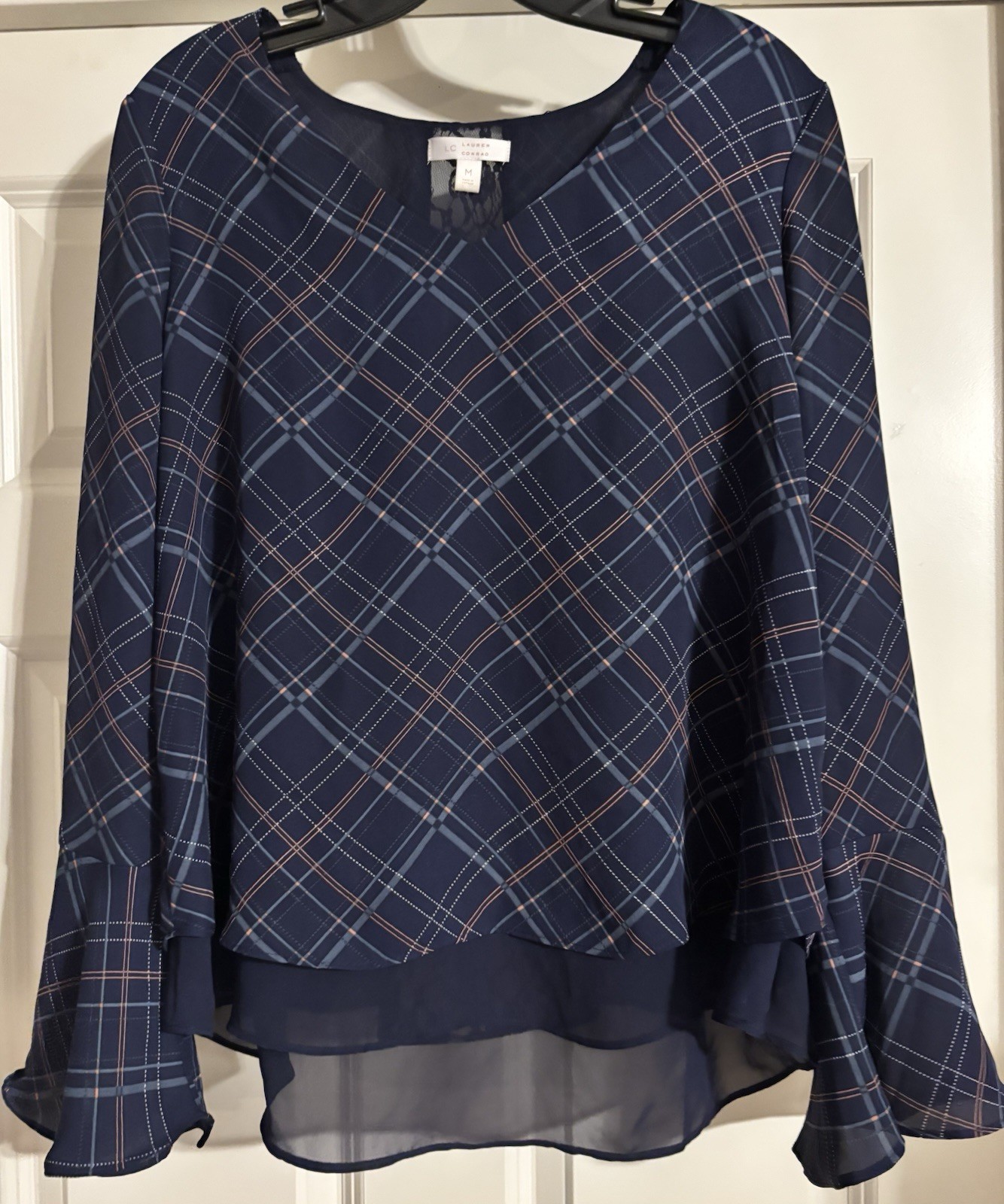 LC Lauren Conrad Coastal Preppy Plaid Lace Insert Old Money Coquette Size M