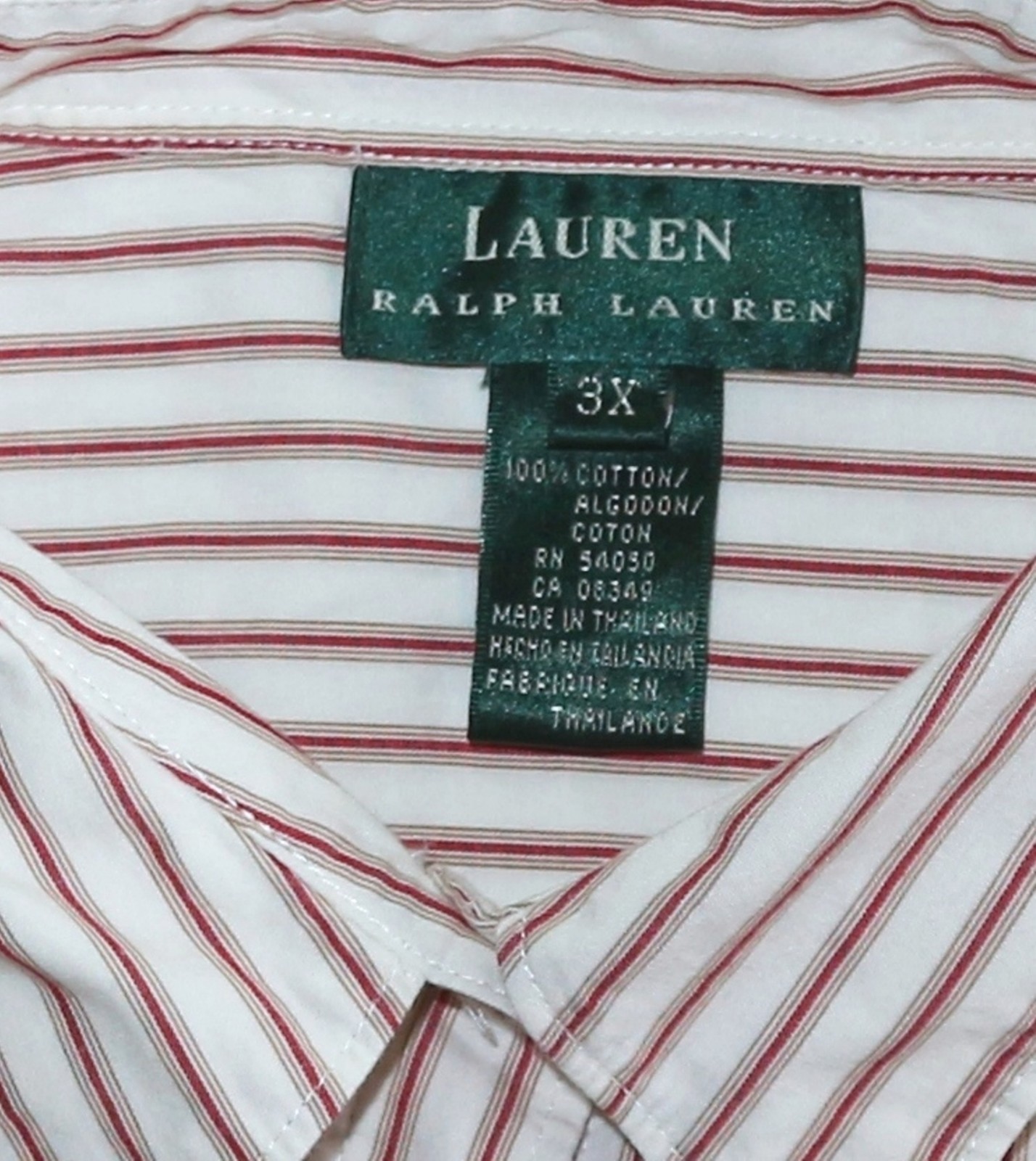 LAUREN RALPH LAUREN Striped Logo Pckt Blse 55 Chst 29 In Lng Sz 3X EXC