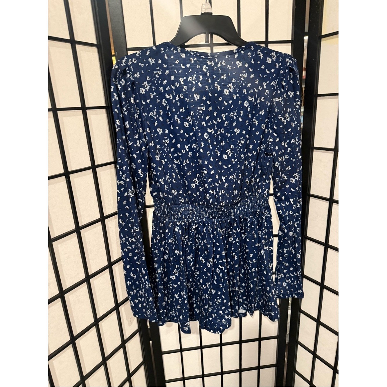 NWT Navy Floral Smocked Babydoll Maternity Tunic Top Small