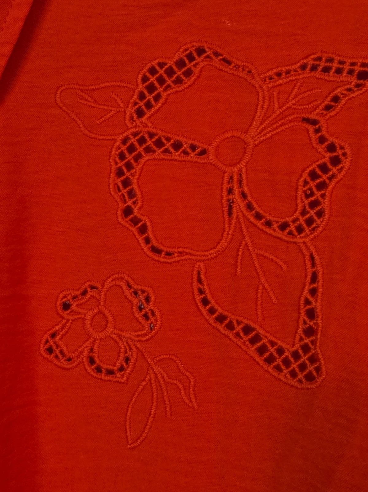 Fred David Red W Embroidery Cap Sleeve Button Up W Tie Poly/Spandex Top Sz M