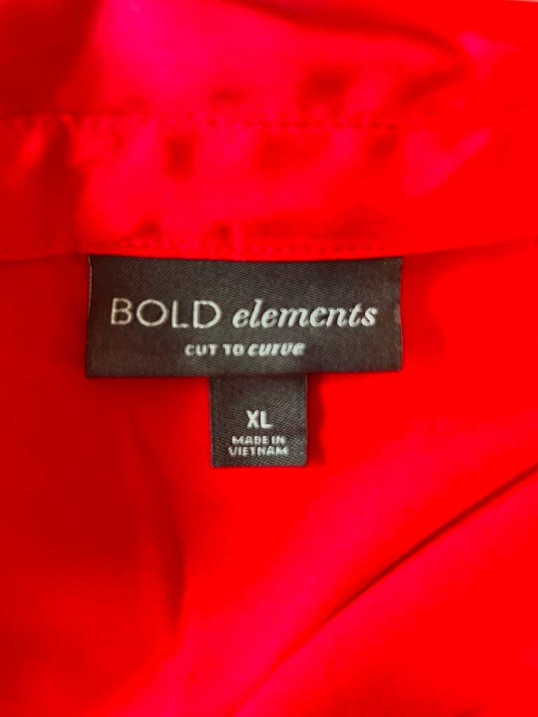 Bold Elements Womens XL Red Satin Blouse Cherry Splash Long Sleeve NWT Curvy