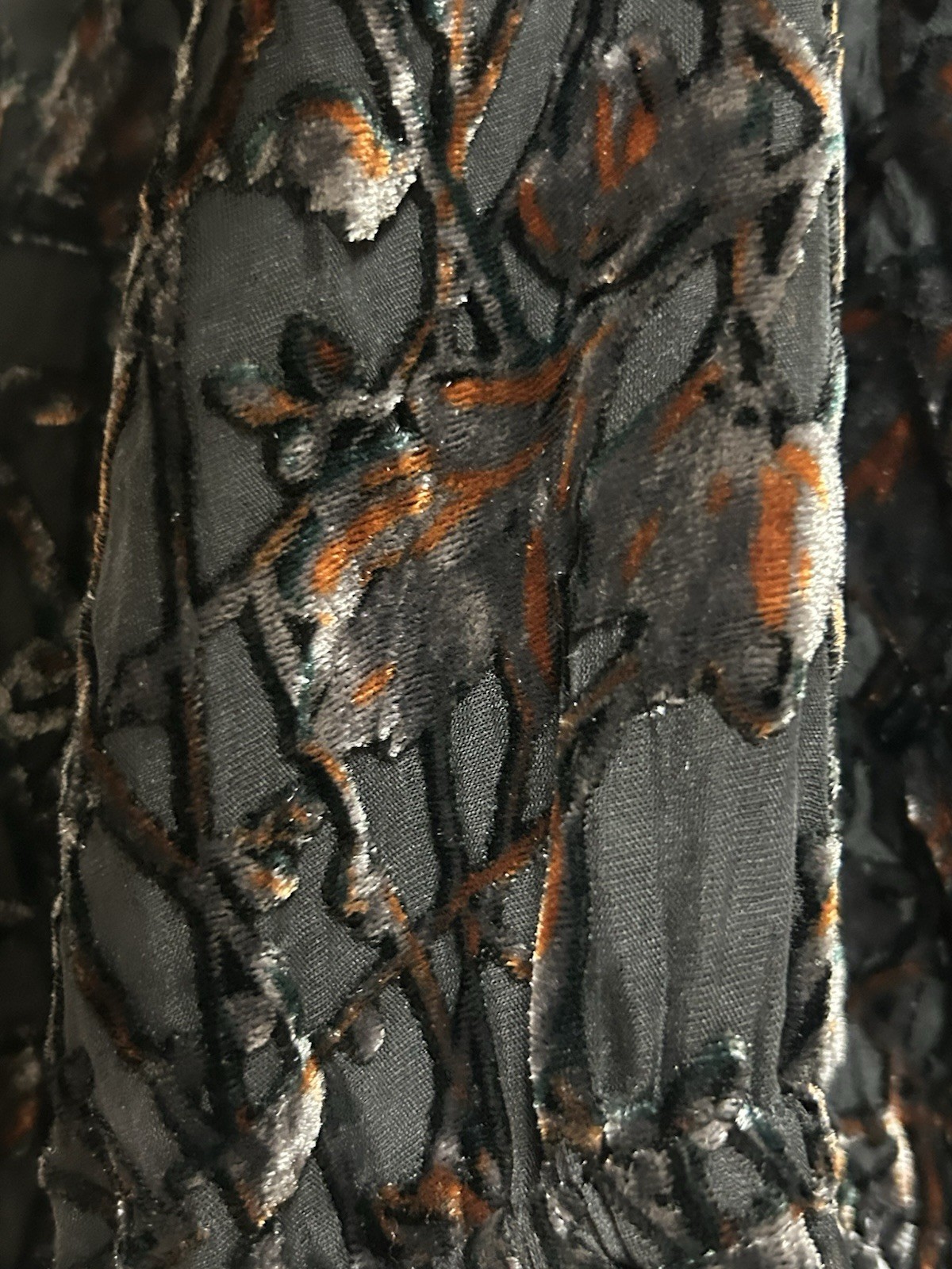 Sumptuous Burnout Velvet HARPER Art Deco Black Pewter Copper Shoulder Tunic
