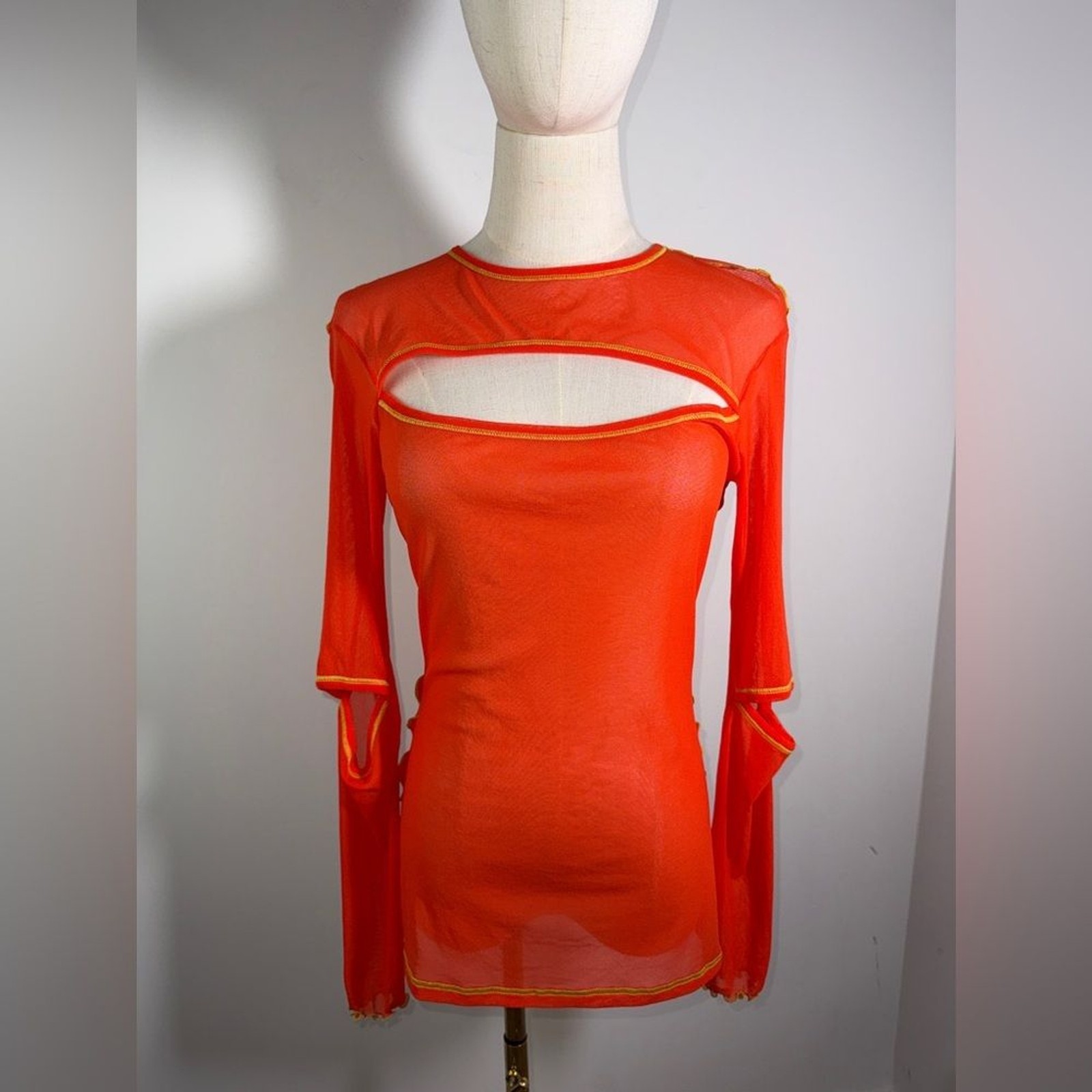 NWT! MARINA MOSCONE stretch mesh cut out layering TOP M/L