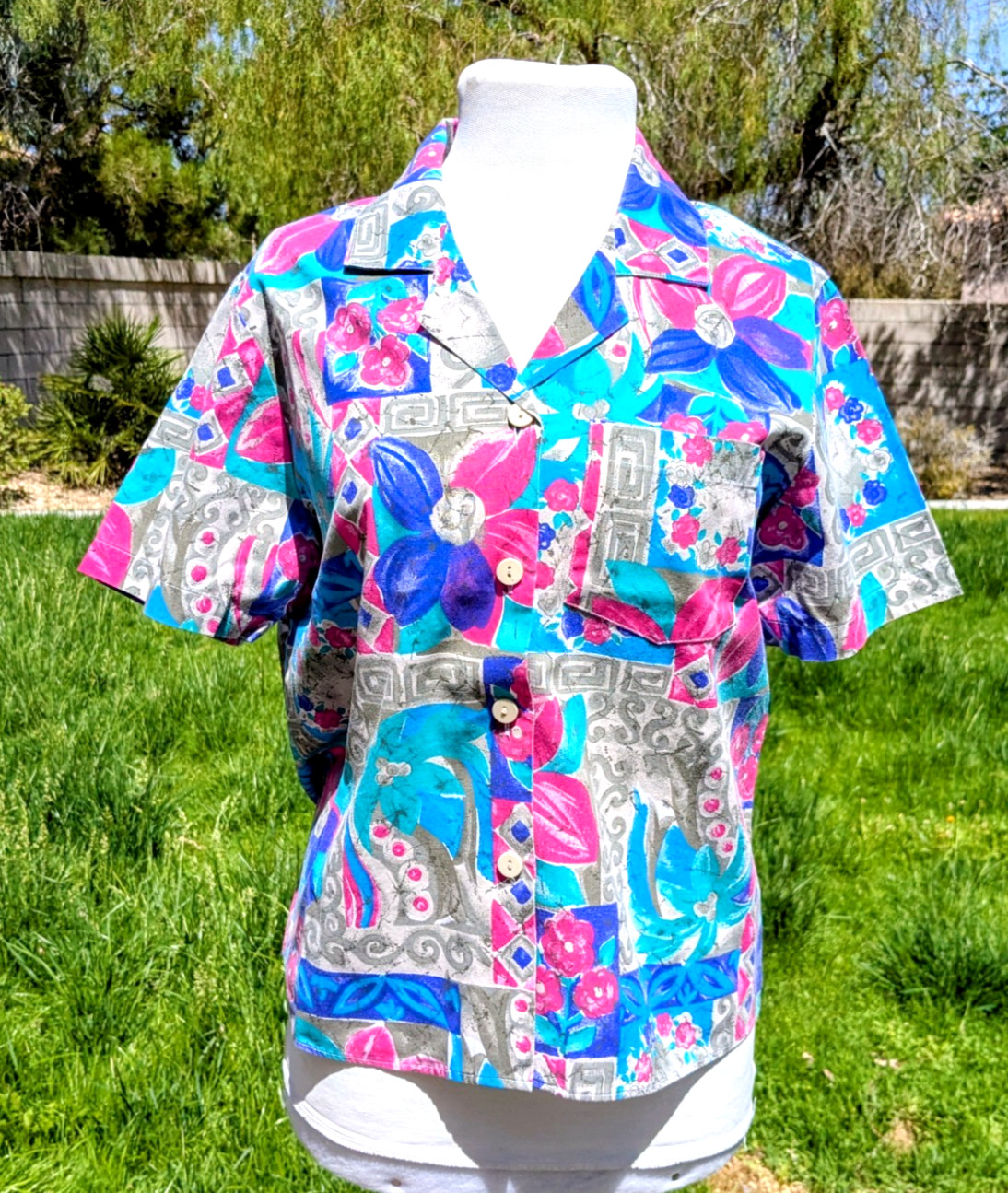 Season Ticket Petite Small 1980’s Floral Print Button Blouse S/S Shirt Top EUC
