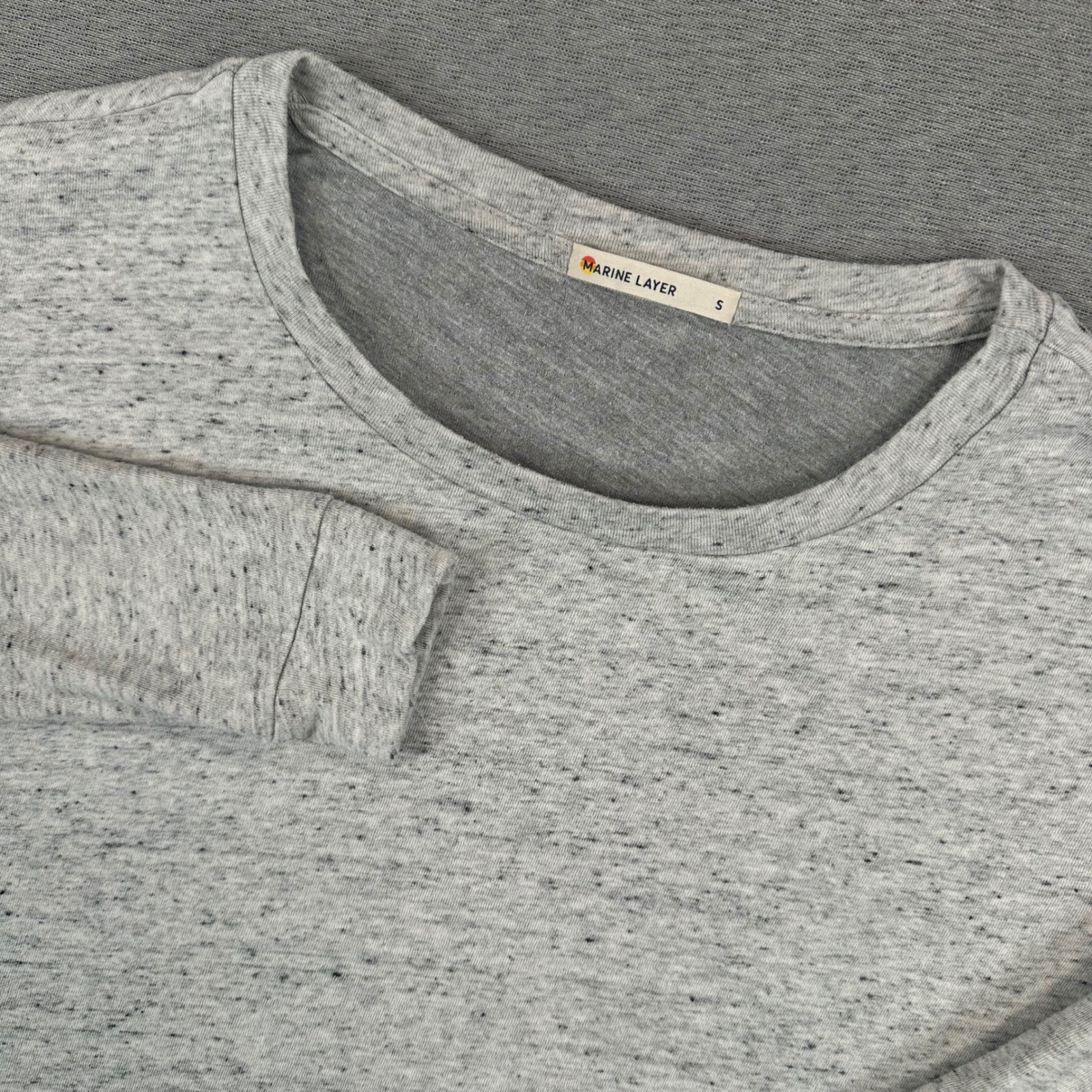 Marine Layer Shirt Women Small Gray Speckled Long Sleeve Crewneck Curved Hem Top