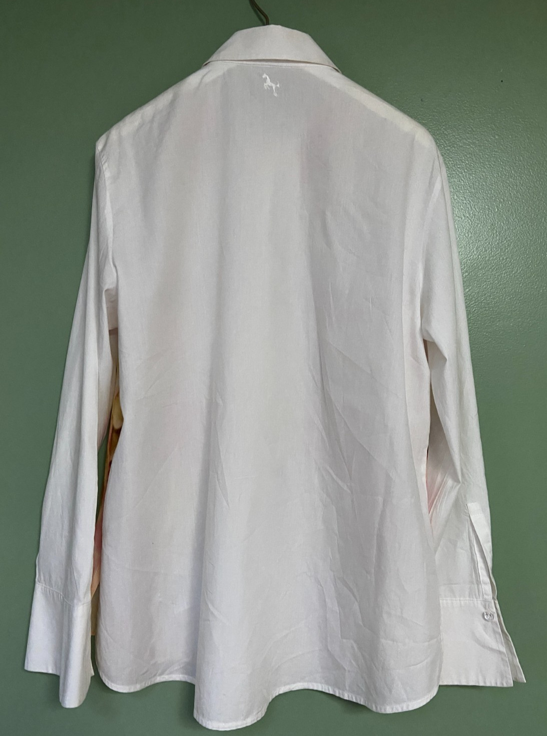ESCADA COTTON SILK BLOUSE IN WHITE FLORAL PRINT AT FRONT IN WATERCOLOR 44 14