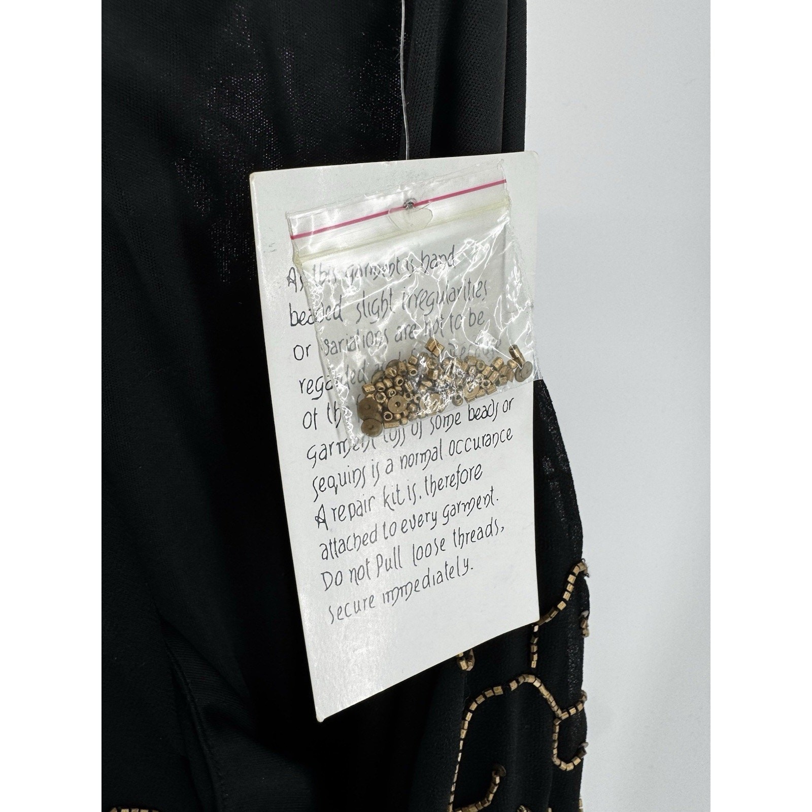 Jacques Vert Beaded Top Sheer Black Gold Beads Size 12 Vintage NWT Flaw