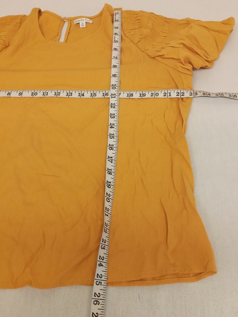 Ophelia Roe Women’s Top 1X Mustard Rayon Polyester Ruffled Sleeves