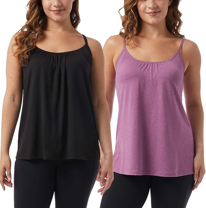 32 Degrees Cool Womens 2-Pack Lightweight Top Cami, Ht.Plum/Black, XL