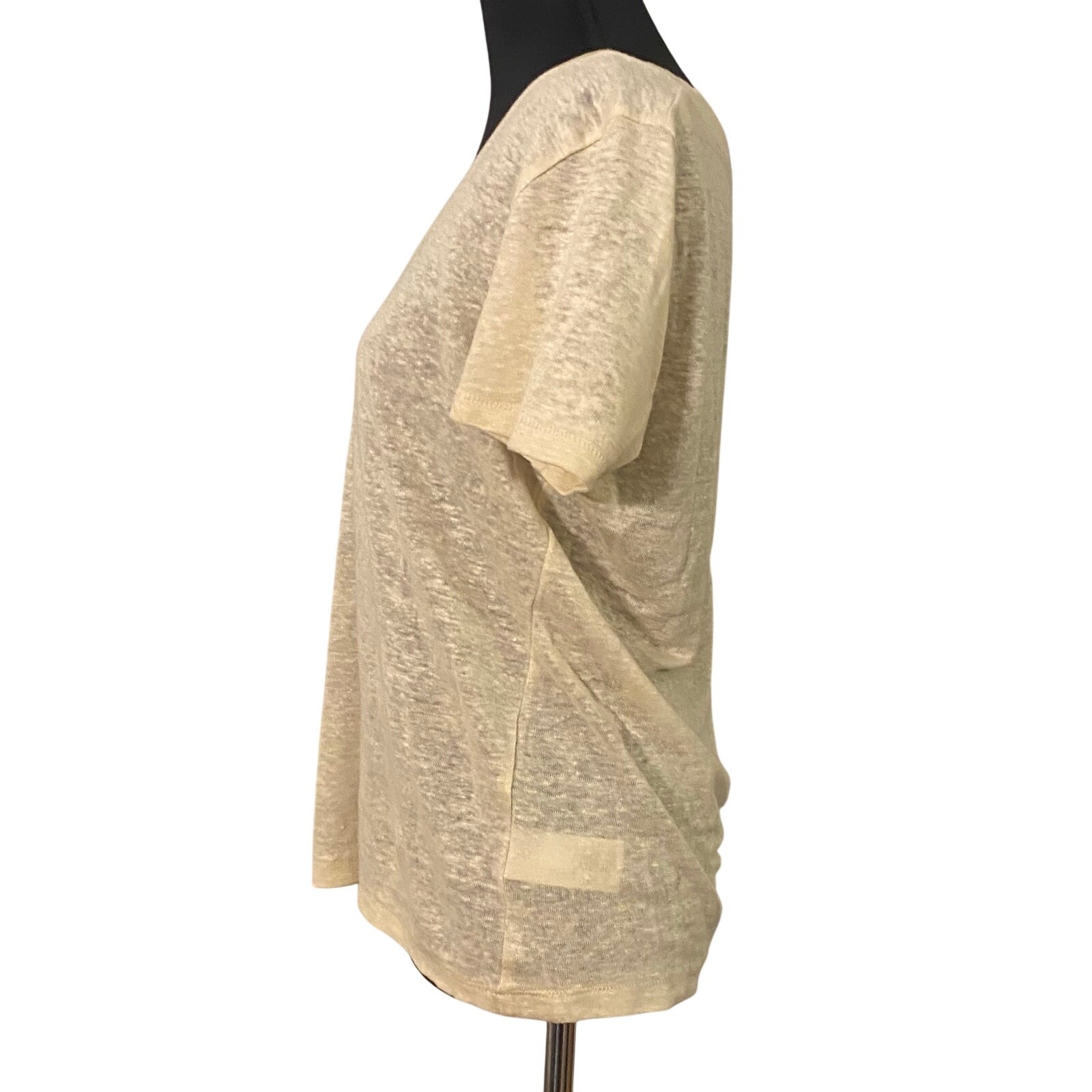 J.Crew Linen V-Neck T-Shirt Small Pale Yellow Semi Sheer Relaxed Quiet Luxury