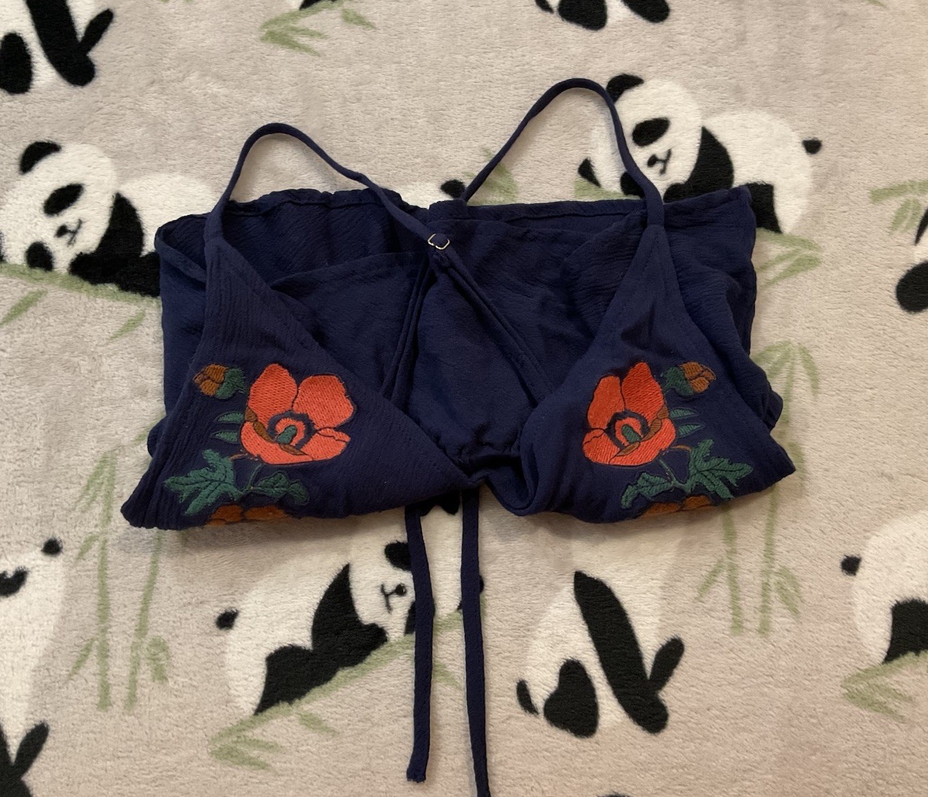 Blush Women’s Top Size Small Navy Blue Floral Embroidered Halter Crop