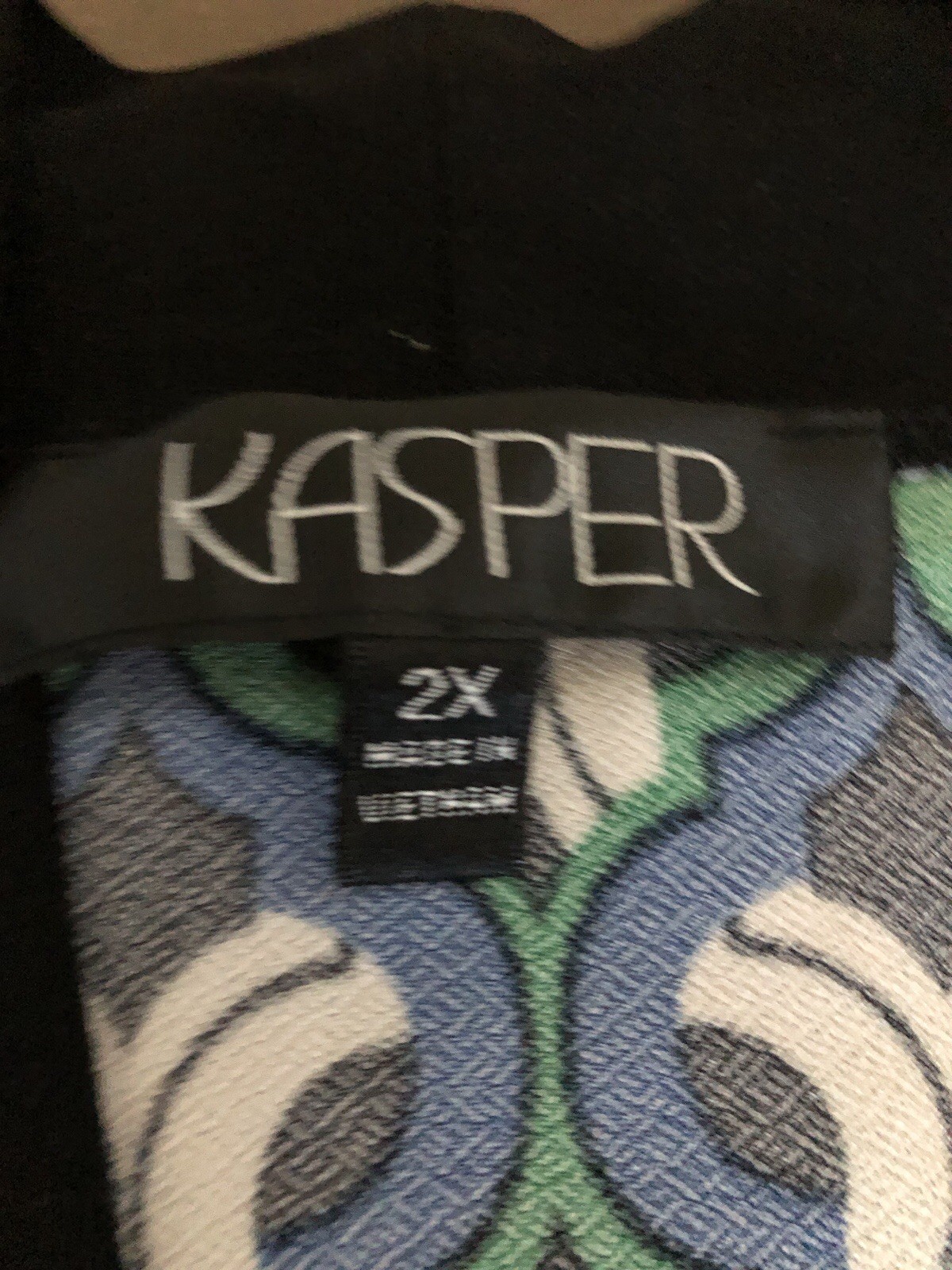 Kasper Easy Care Waterfall Cardigan Jacket Size 2X Blue Green Geometric Print