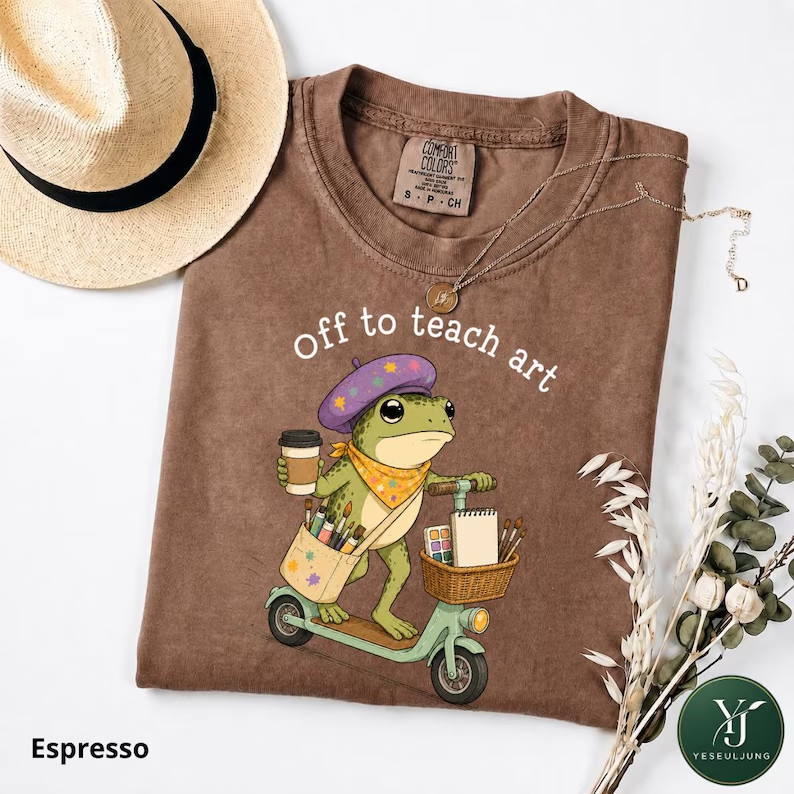 Off to Teach Art T-Shirt Funny Frog Scooter Art Teacher Gift Gildan Tee