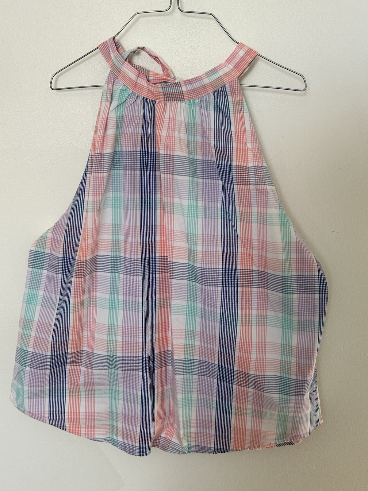 J Crew Outlet Gingham Shirt Medium Pink Blue White Sleeveless Cotton Sleeveless