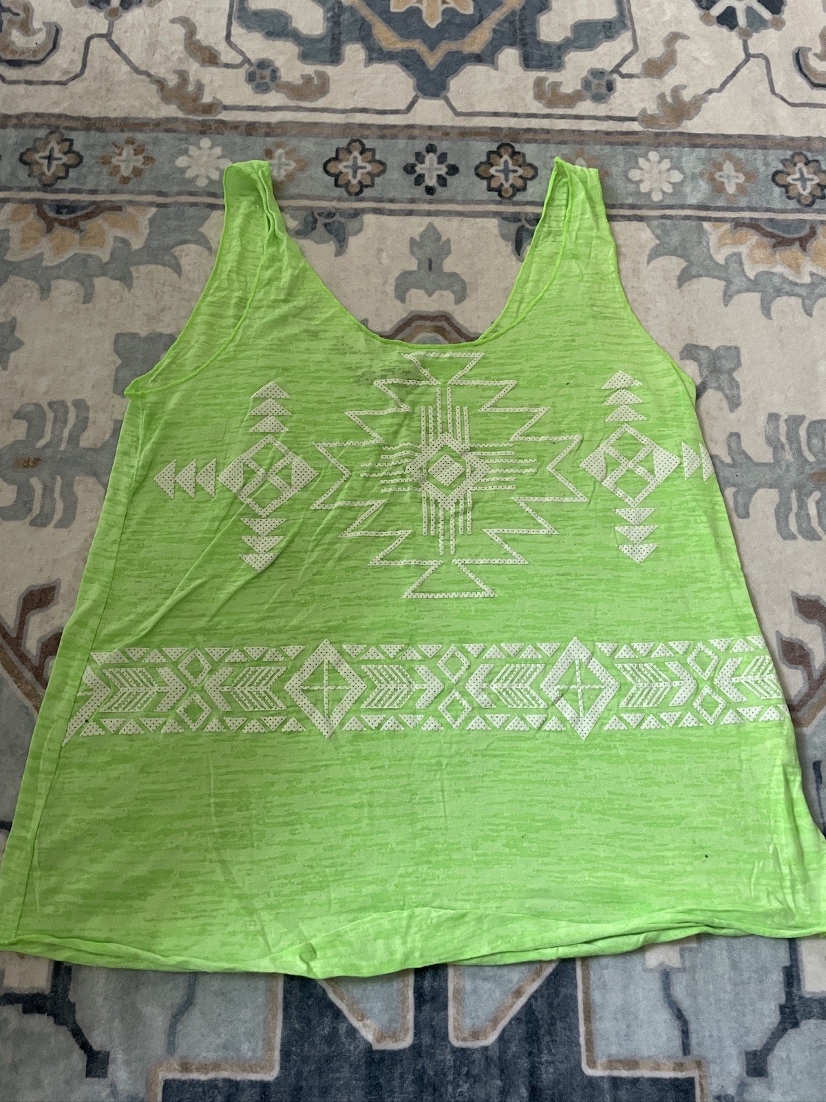 Sweet Claire Sleeveless Hot Lime Green Southwestern Tank Size L