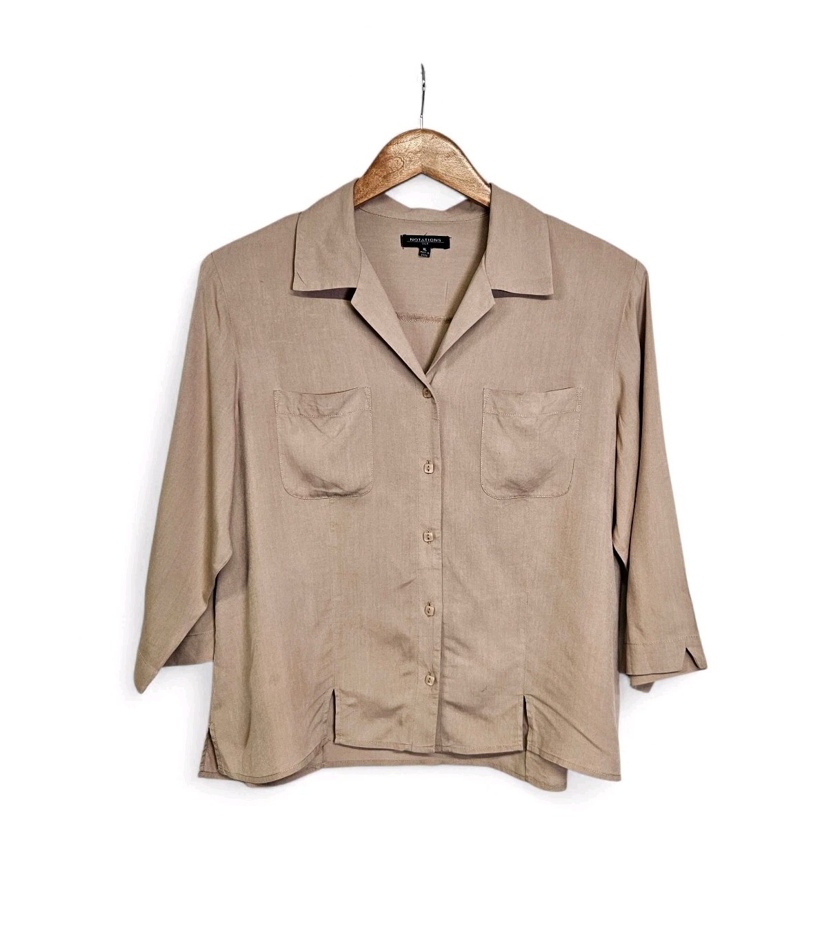 Notations Light Brown Tan Silk 3/4 Sleeve Button Up Blouse Women’s Size XL