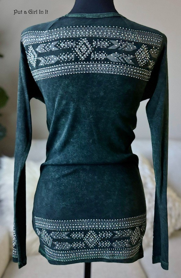 New VOCAL Womens CRYSTAL MINERAL WASHED OLIVE AZTEC BIKER BLING SHIRT S M L XL