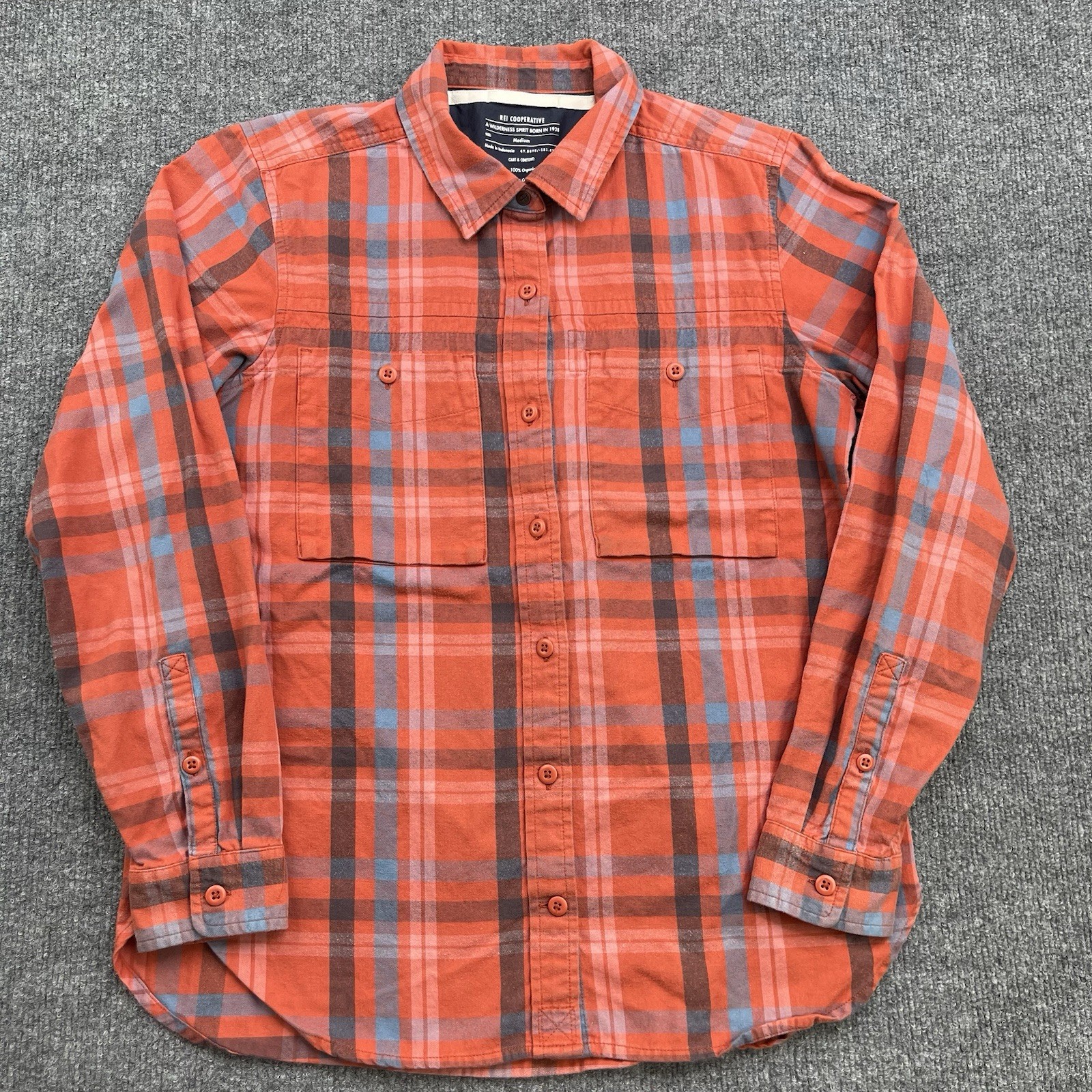 REI Cooperative Women’s Medium Plaid Button Front Hiking Shirt Organic Cotton