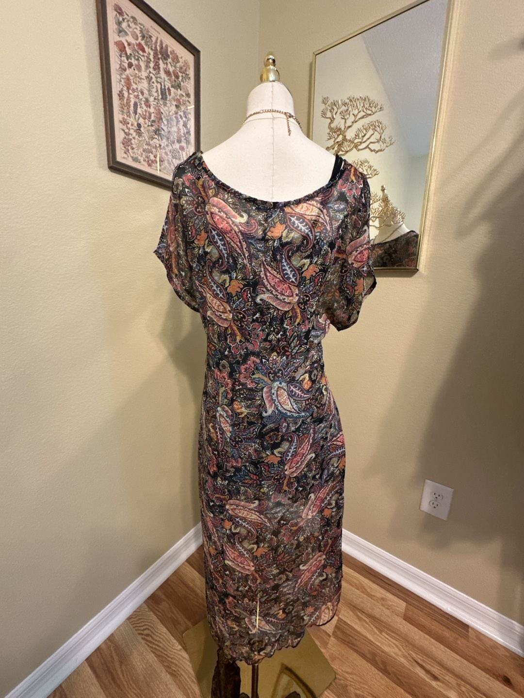 Chacha Vente Women’s Short Sleeve High-Low Paisley Print Sheer Tunic Top Size S