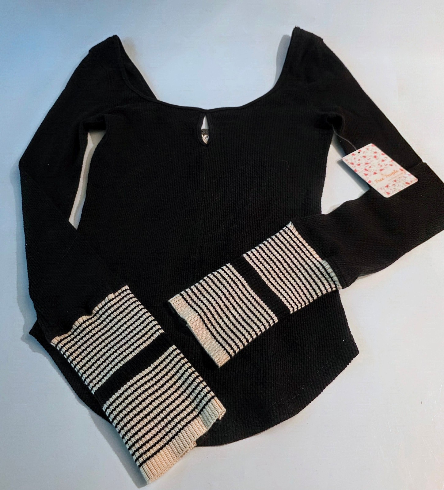 Free People We the Free Mod Stripe Womens XS Waffle Knit Top NEW WITH TAGS