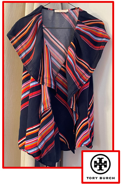 Women’s TORY BURCH Striped Sleeveless Tie Waist Wrap Top Blouse – Size 6