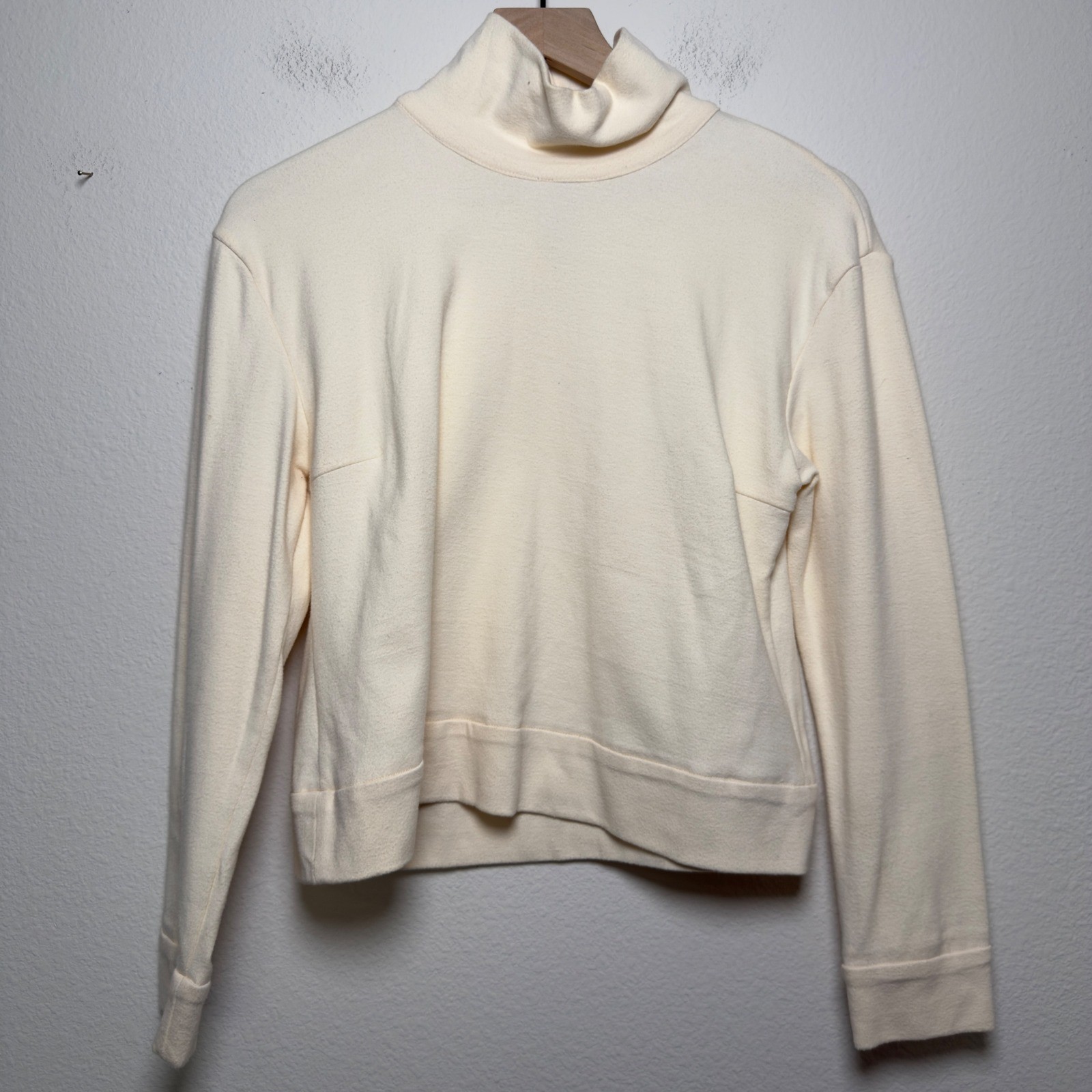 BURU Women Cotton Turtleneck Top Medium Cream Keyhole Back Long Sleeve Nursing