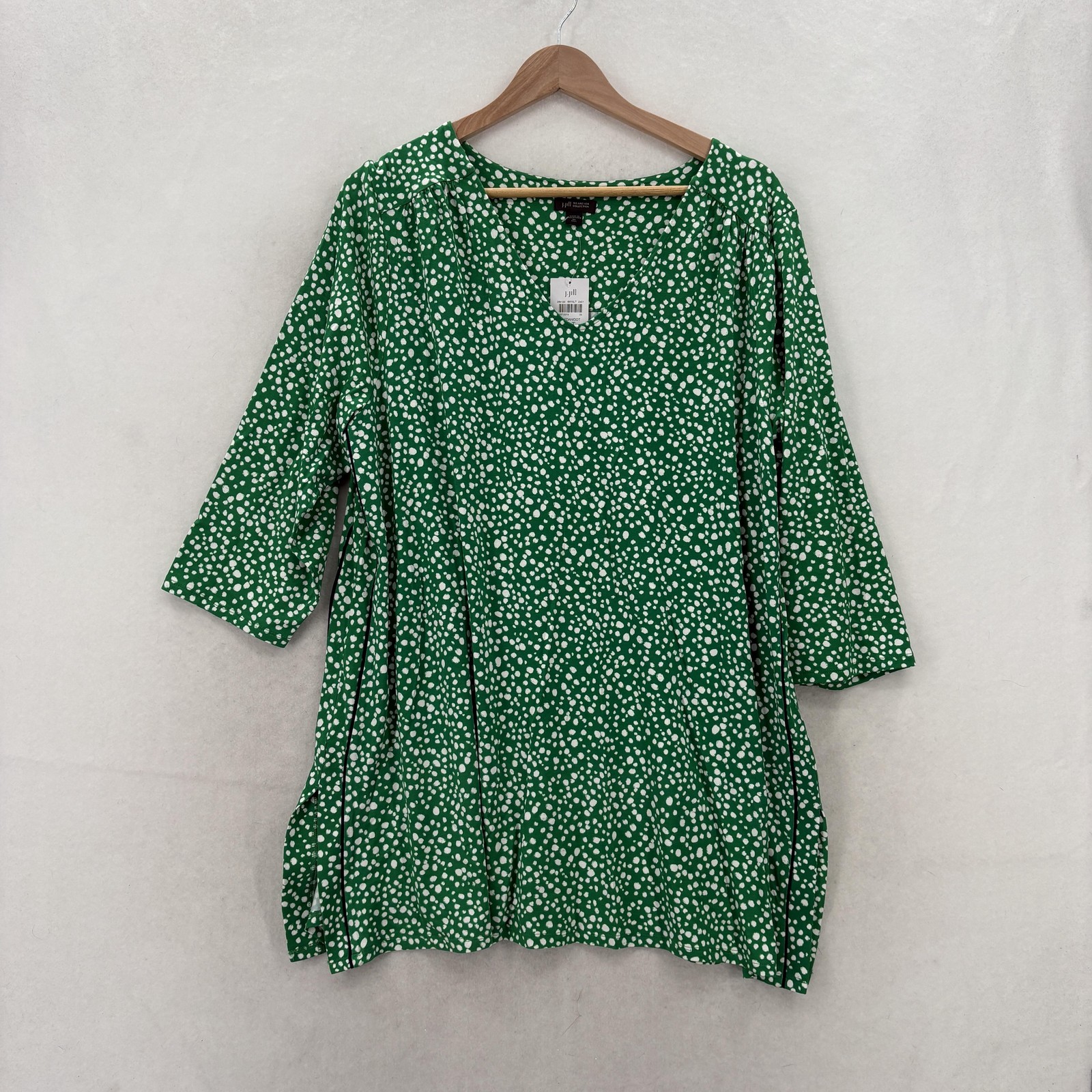 J. Jill Blouse Womens XLT Green Polka Dot Wearever Tunic V Neck 3/4 Sleeve NWT