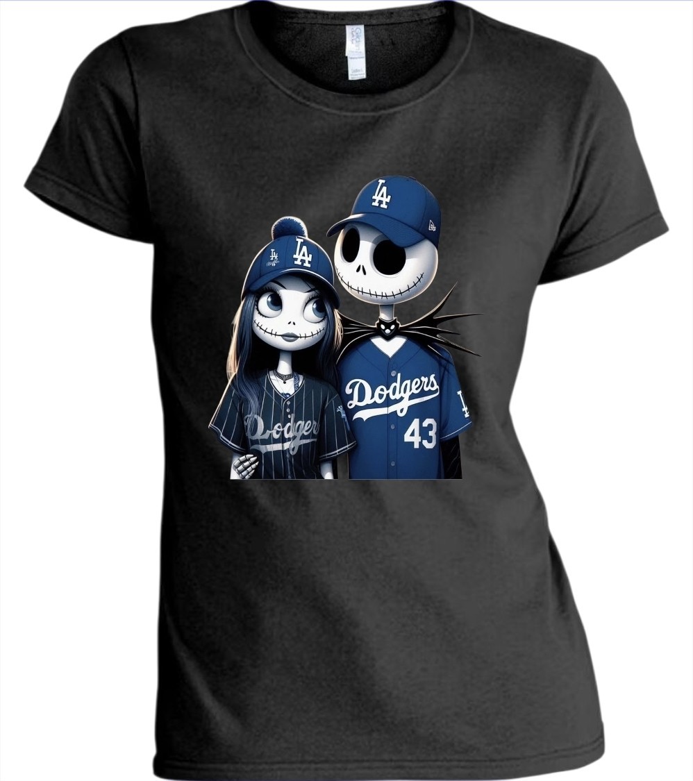 Jack & Sally Dodgers Women’s T-Shirt White, Black, Gray SM 2XL