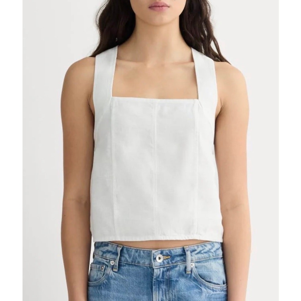 Everlane Linen Crossback Tank Top Natural Cropped Minimalist Size 00 NWT