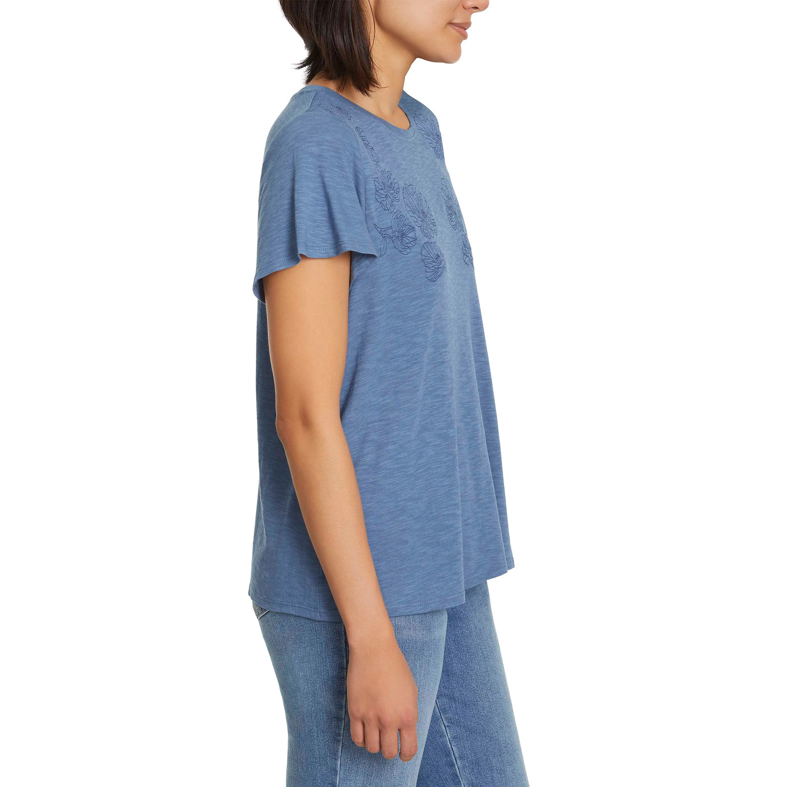 Ella Moss Women’s Short Sleeve Embroidered Top Shoulder & Chest Embroidery