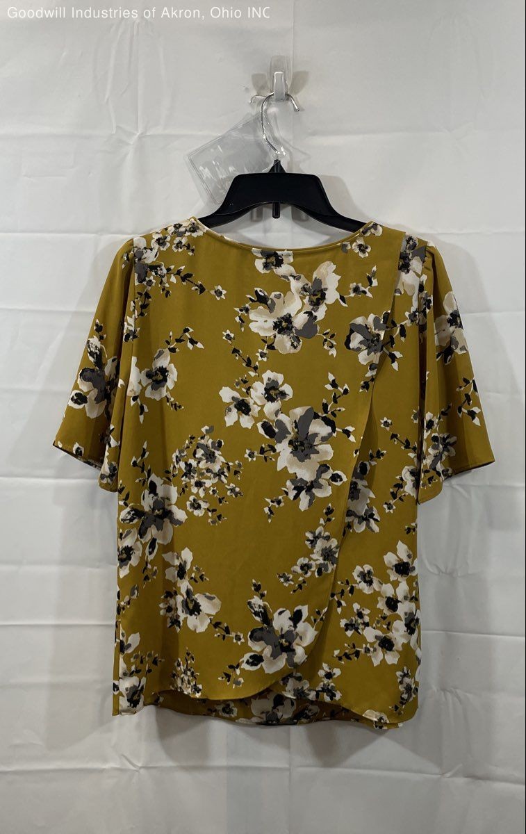 Ann Taylor Factory Women’s Yellow Floral Short Sleeve Wrap Back Blouse Sz M