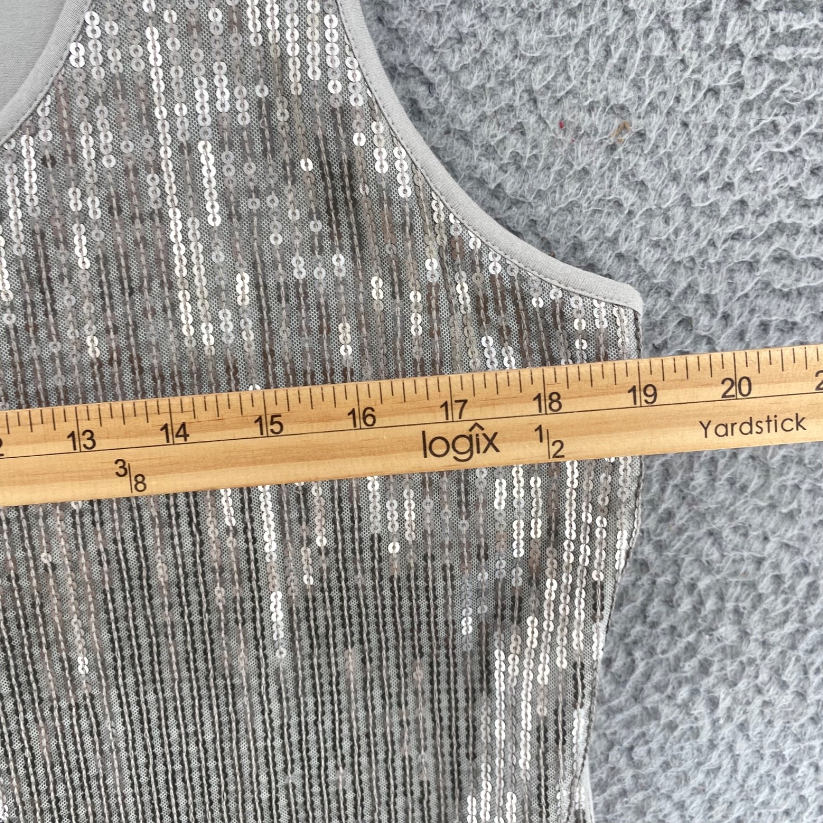 Chicos Top Womens 2 US Large Silver Sequins Scoop Neck Tank Stretch Knit Tunic
