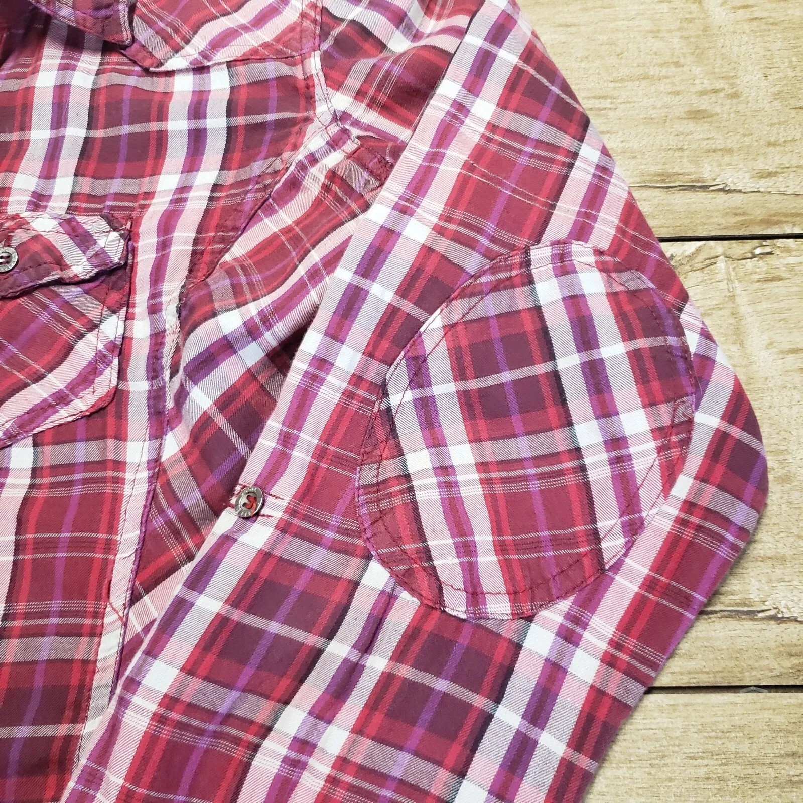 CECIL Shirt Womens Medium Red Plaid Long Sleeve Button Up Western Roper Top