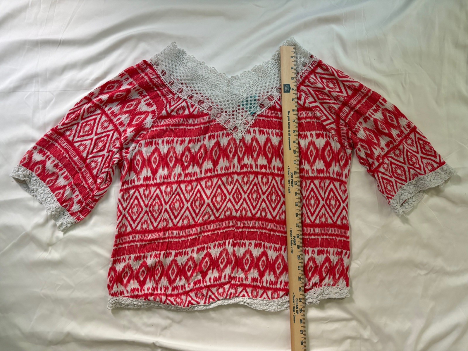Boho Blouse With Off White Embroidery & Crochet Trim Size 3XL Festival Chic