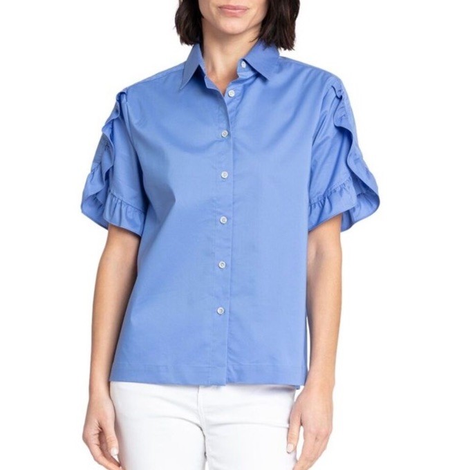 Hinson Wu Lulu Short Sleeve Button Down Blouse SZ L EUC