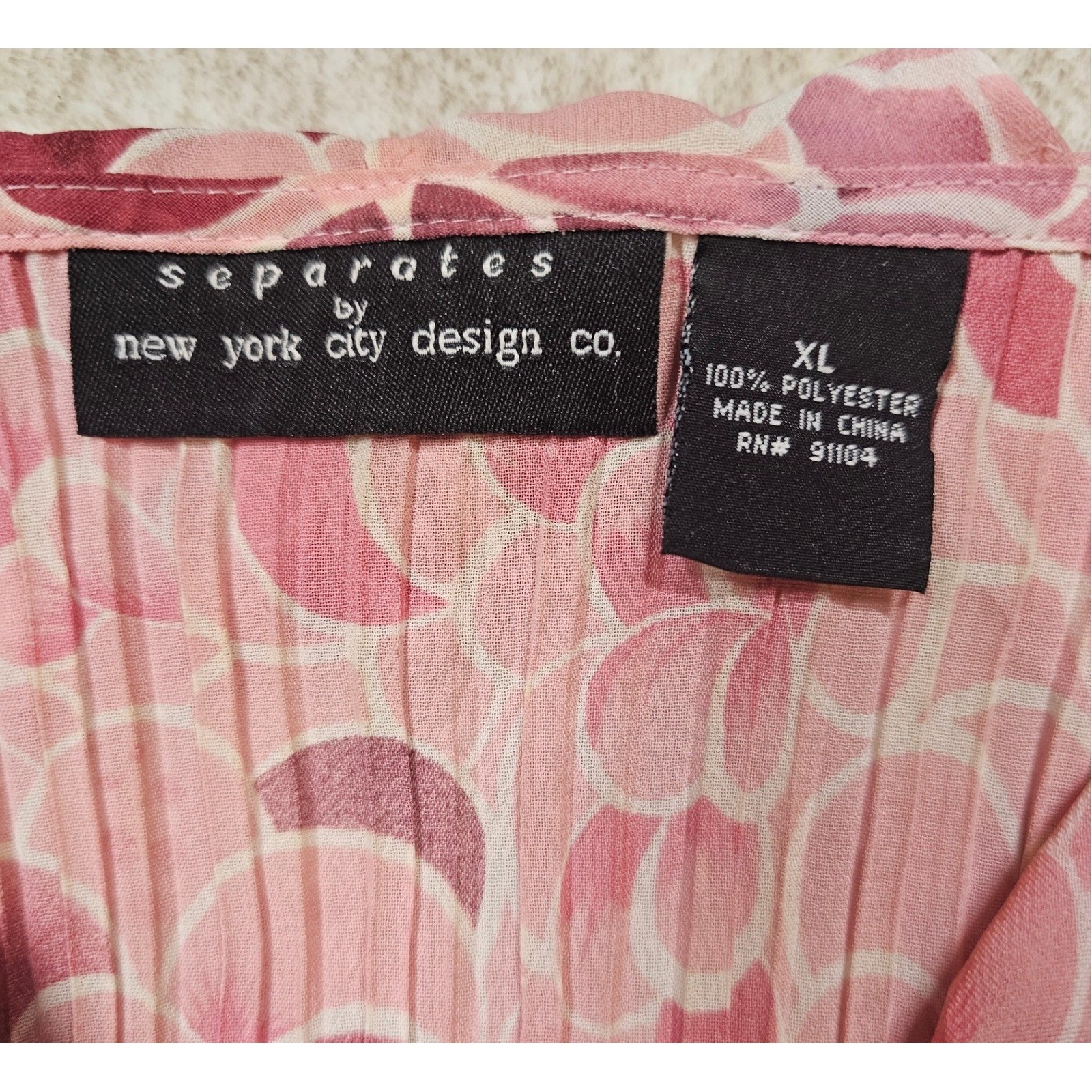 Separates by New York City Design Co Pink Floral Pleated Ruffle Blouse XL