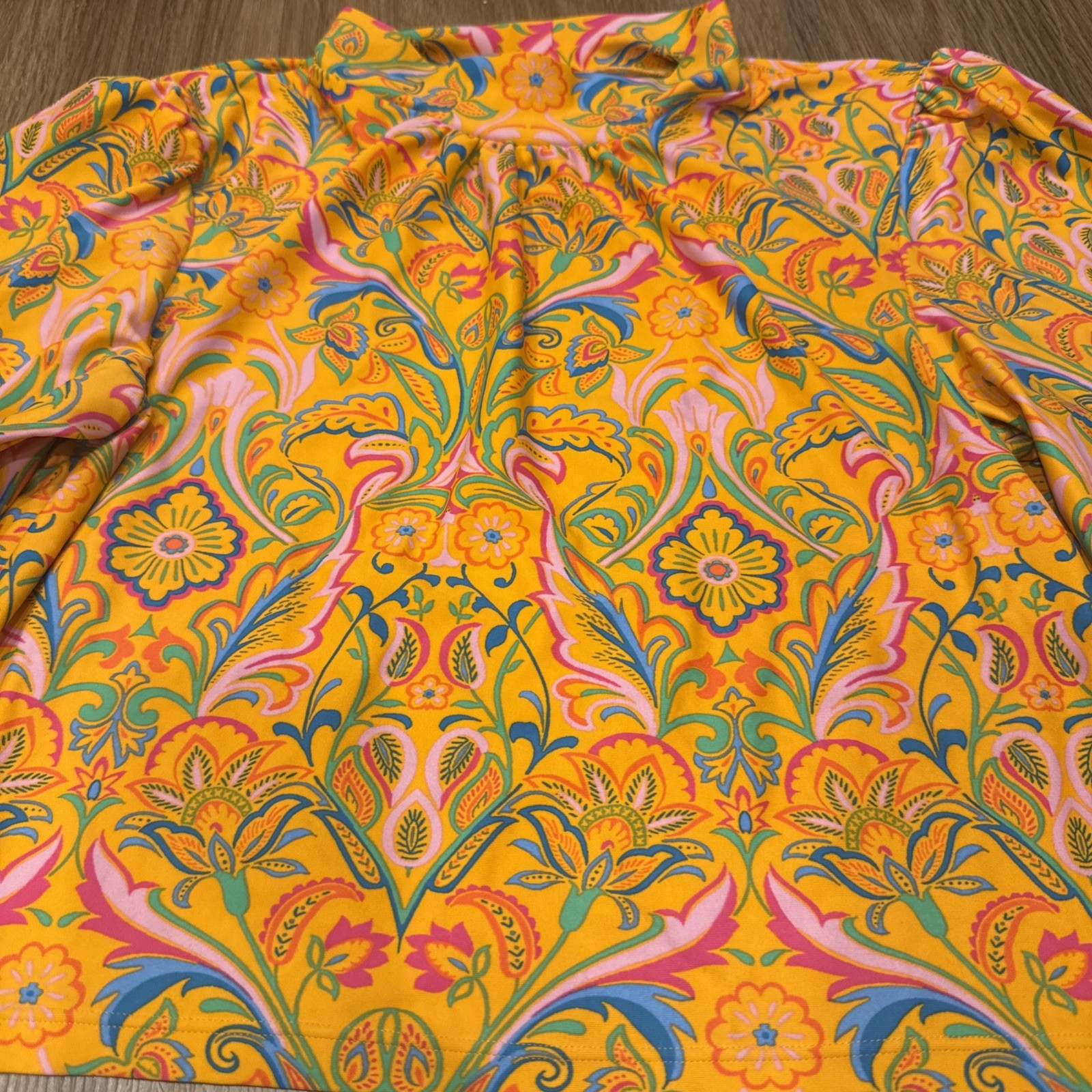 COOLIBAR Women XS UPF 50 Active Top Floral Paisley Toscana Puff Sleeve Swim EUC