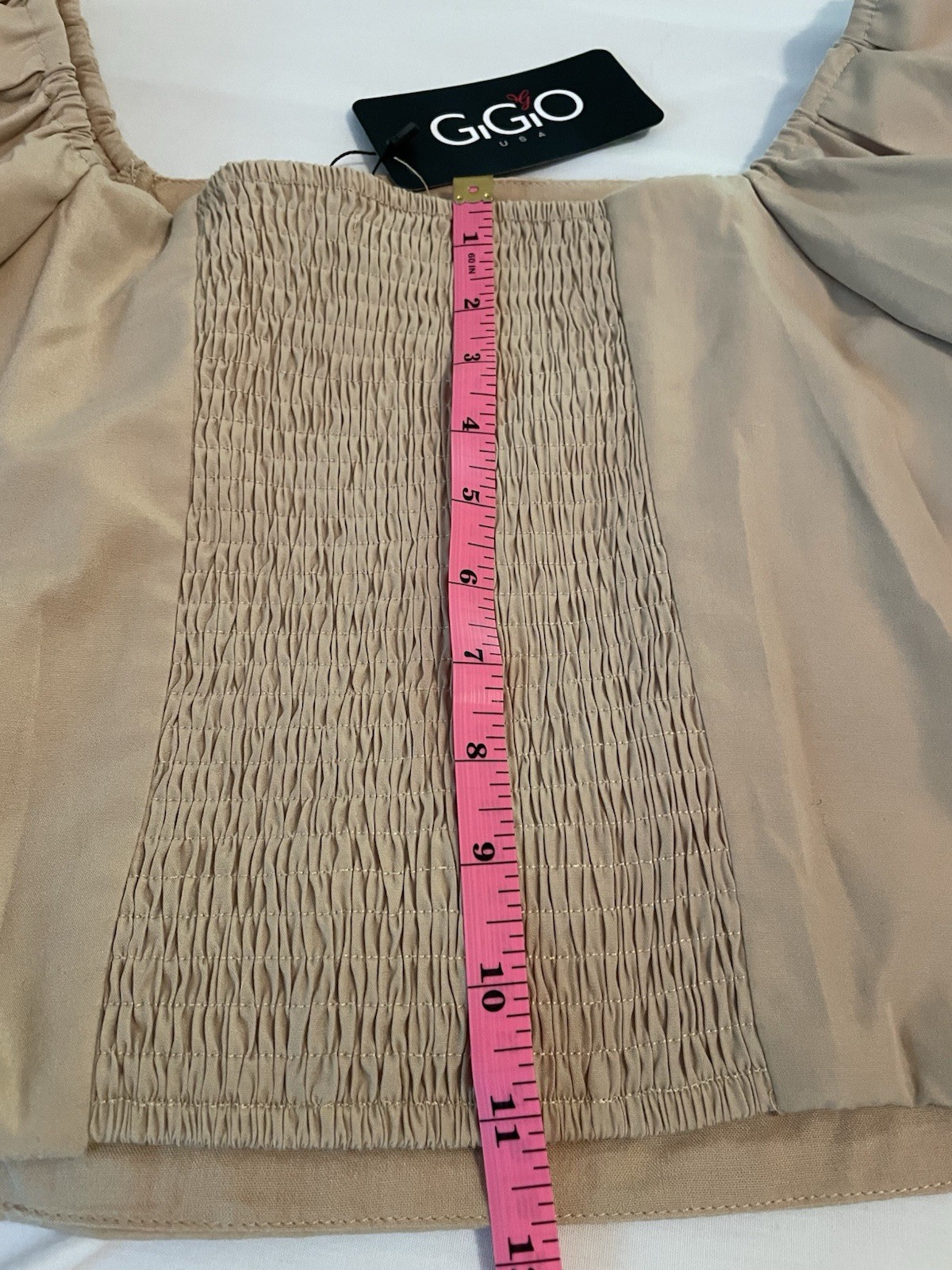 New Peasant Square Neck Cropped Top Dramatic Puff Sleeve Beige Size Small Boho