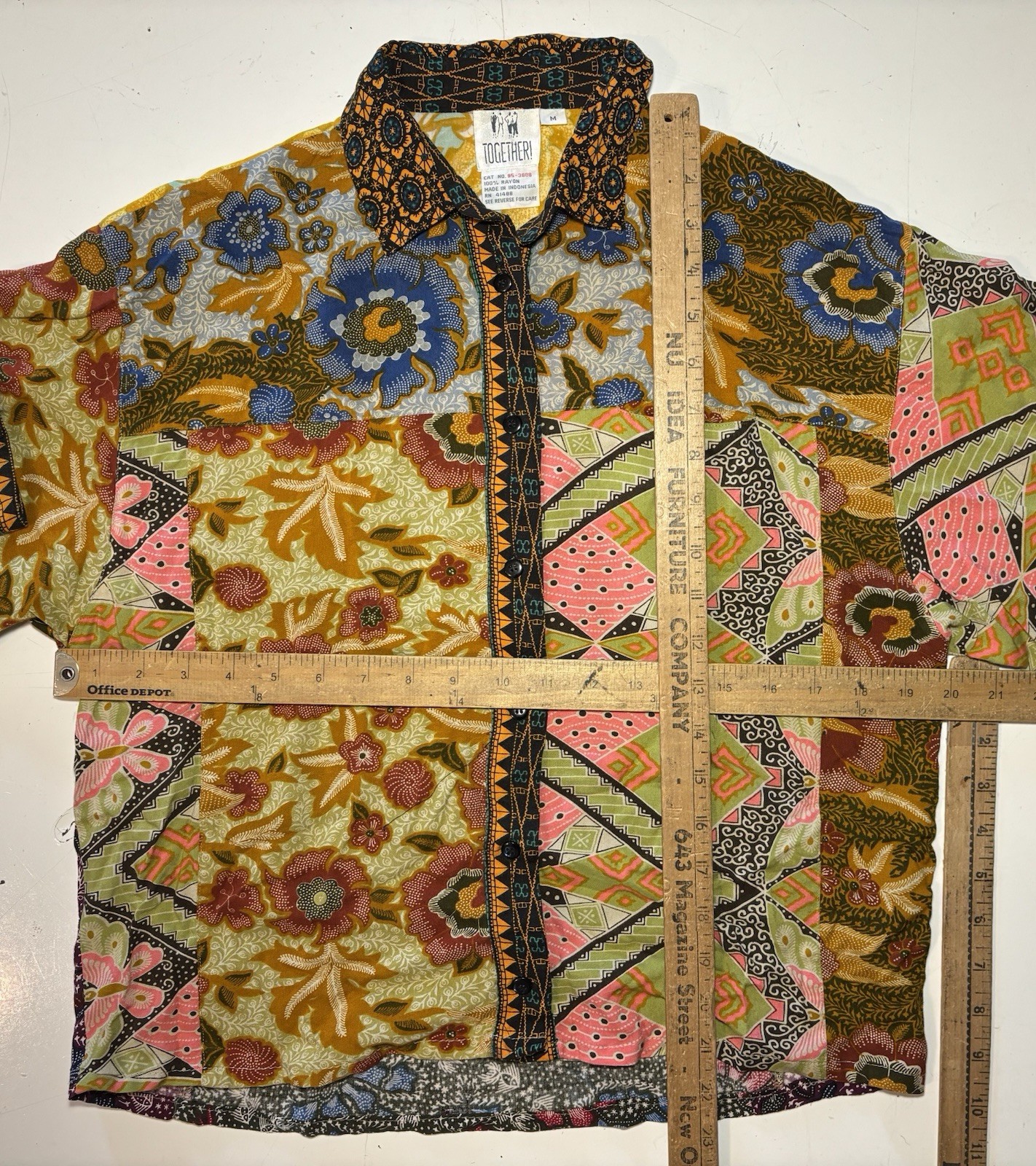 Vtg Together! 80s 90s Mixed Patchwork Print Blouse Shirt Womens M Hippie Floral