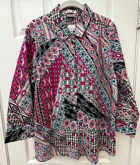 Van Heusen Women’s Geometric Pattern Blouse 3/4 Sleeve multicolored size XL, NWT